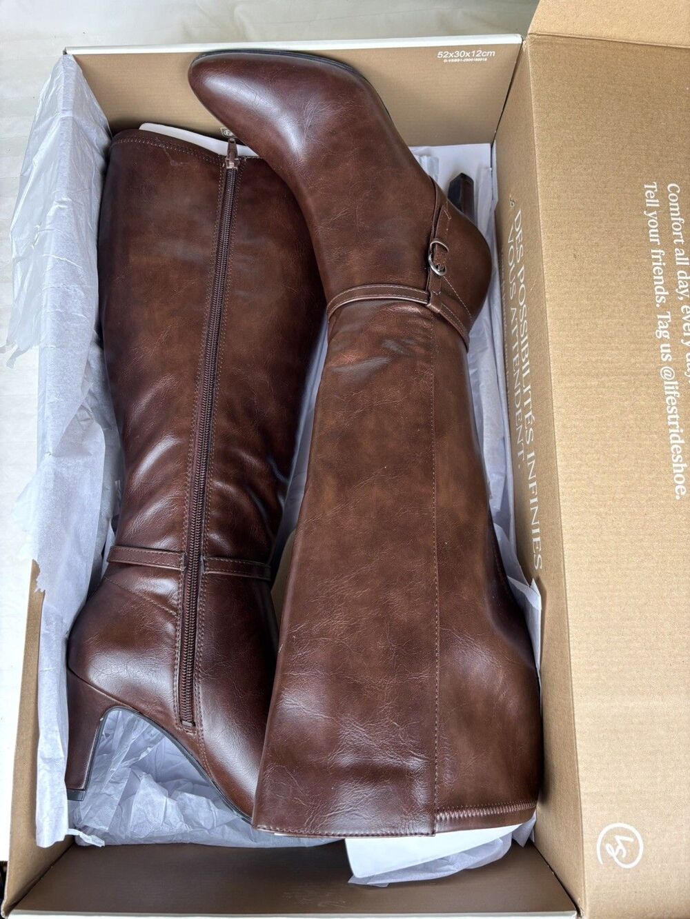 NWT Women's Wide CALF Size 7 M LifeStride Galant Vegan Leather Brown